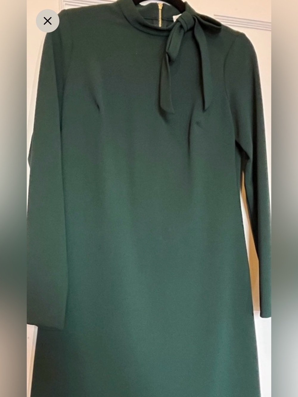 Calvin Klein Dark Green Long Sleeve Tie-Neck Shift Dress